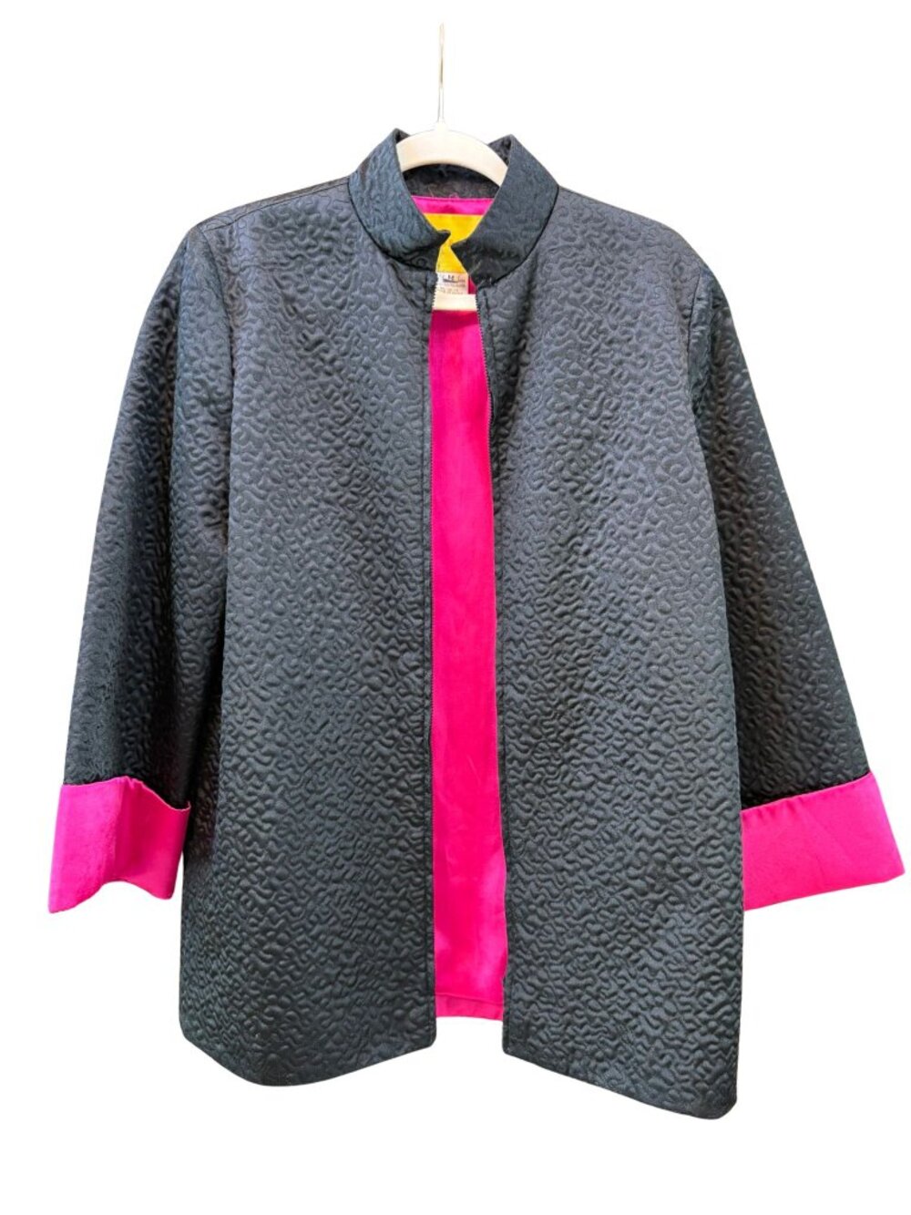 Flores & Flores Black Leopard Textured Pink Lined Statement Coat M